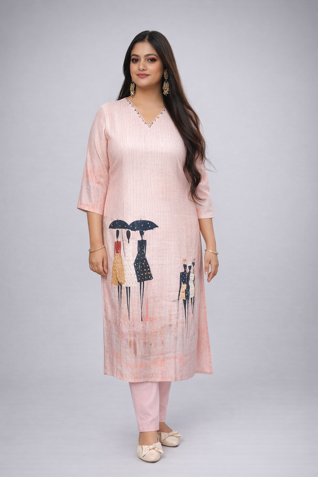 Blush Pink Printed Kurta Set with Artistic Dupatta
