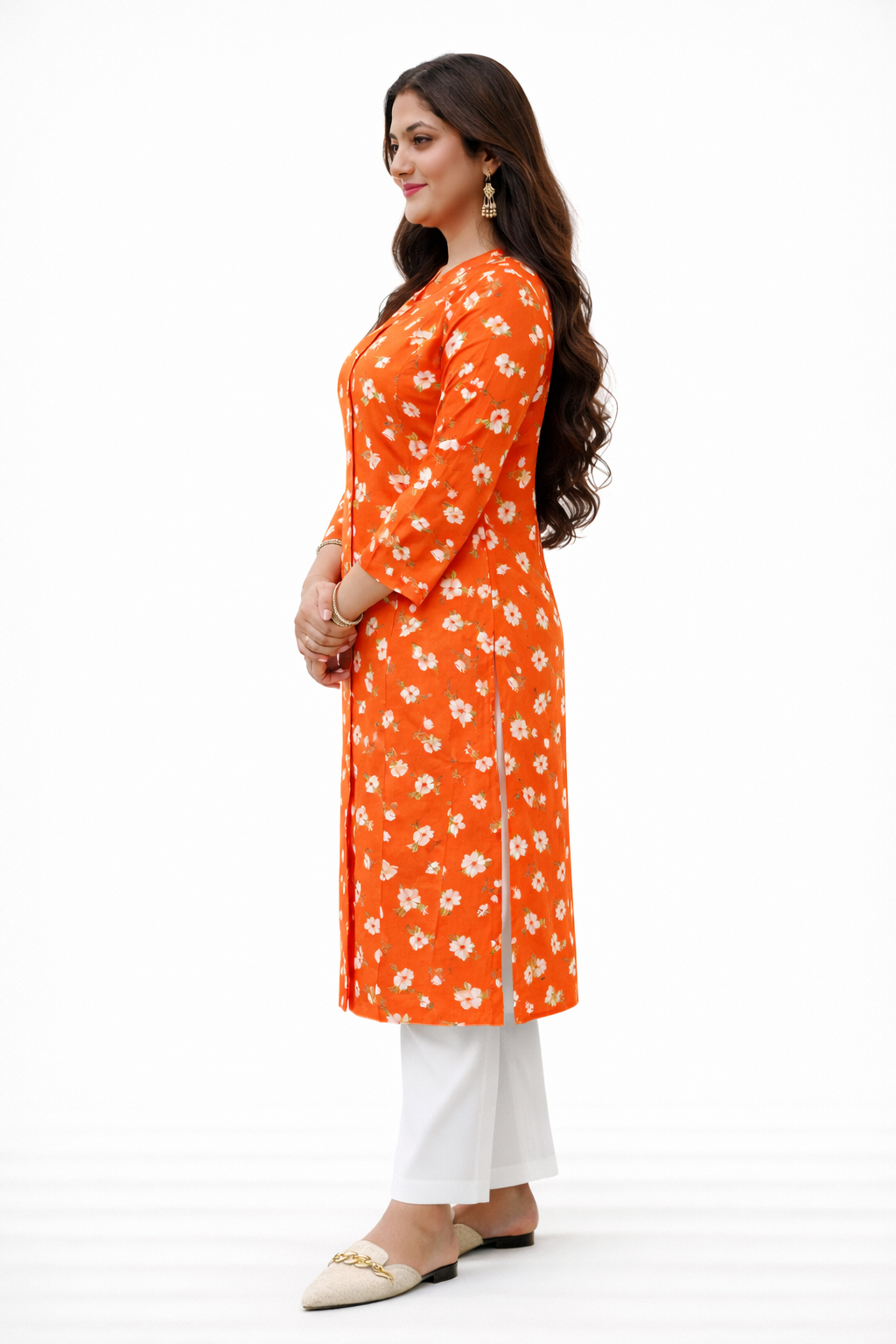 Reddish-Orange Printed Kurta