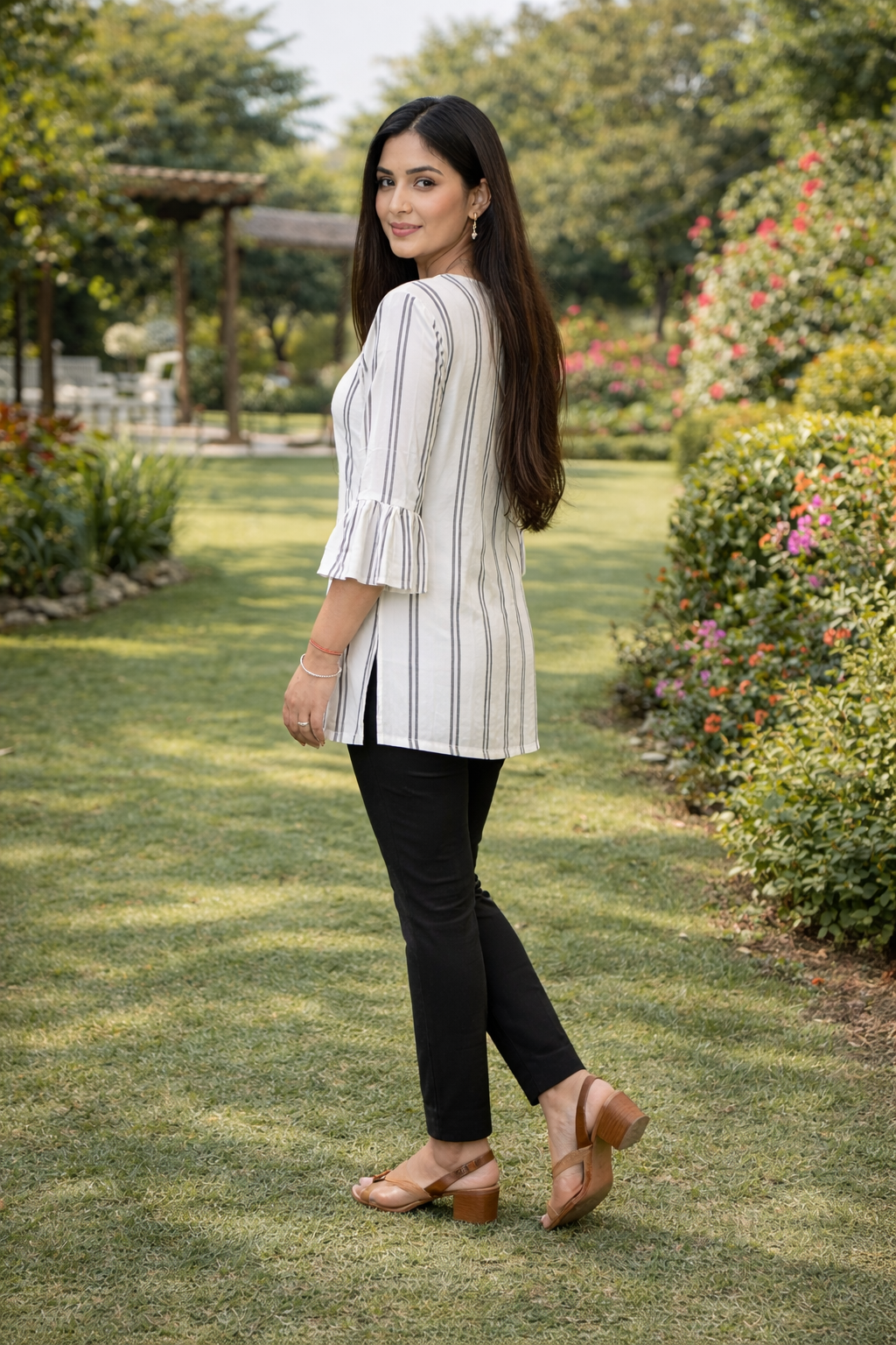 Black & White Striped Top with Umbrella Sleeves