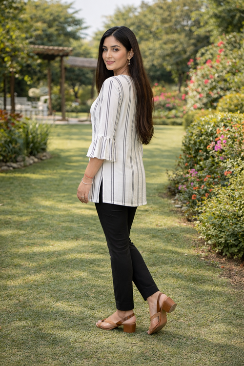 Black & White Striped Top with Umbrella Sleeves