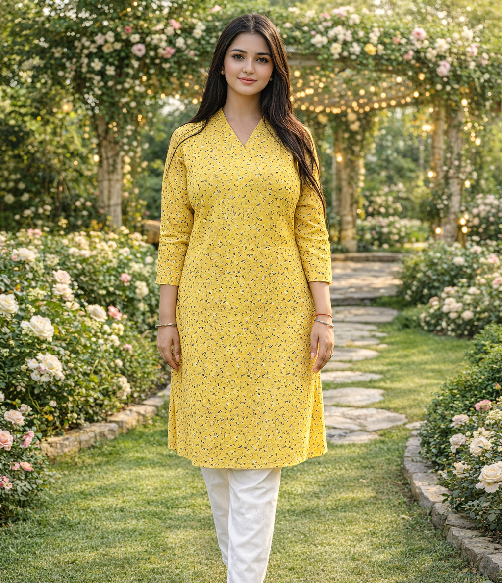 Yellow Printed Kurta