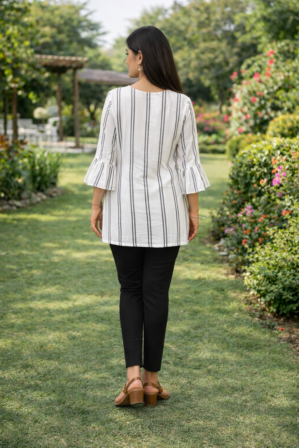 Black & White Striped Top with Umbrella Sleeves