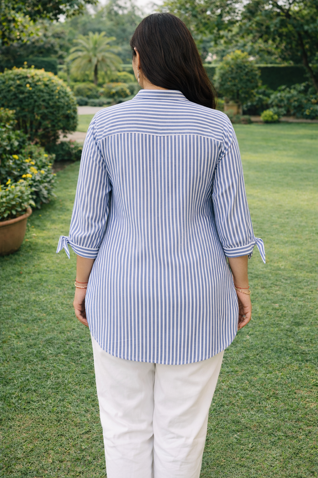 Blue & White Striped Rayon Top
