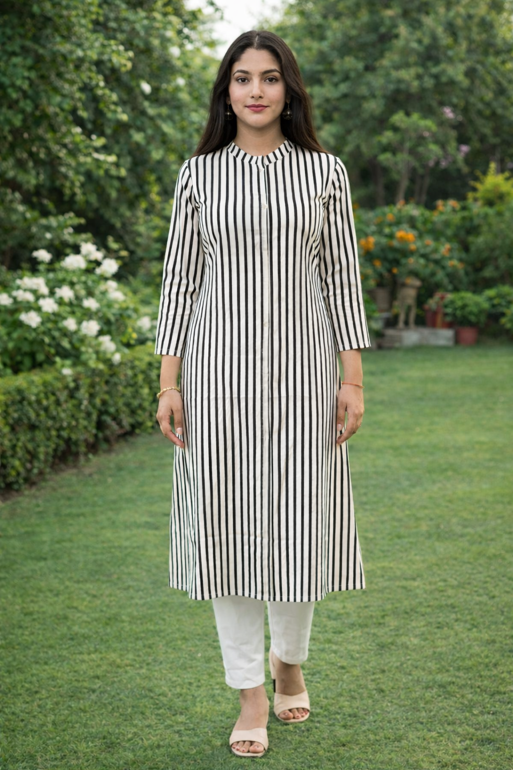 Black Striped Cotton Kurta