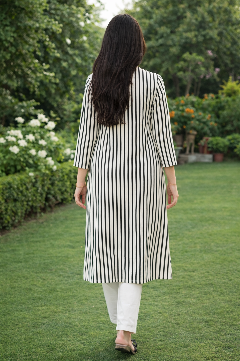 Black Striped Cotton Kurta