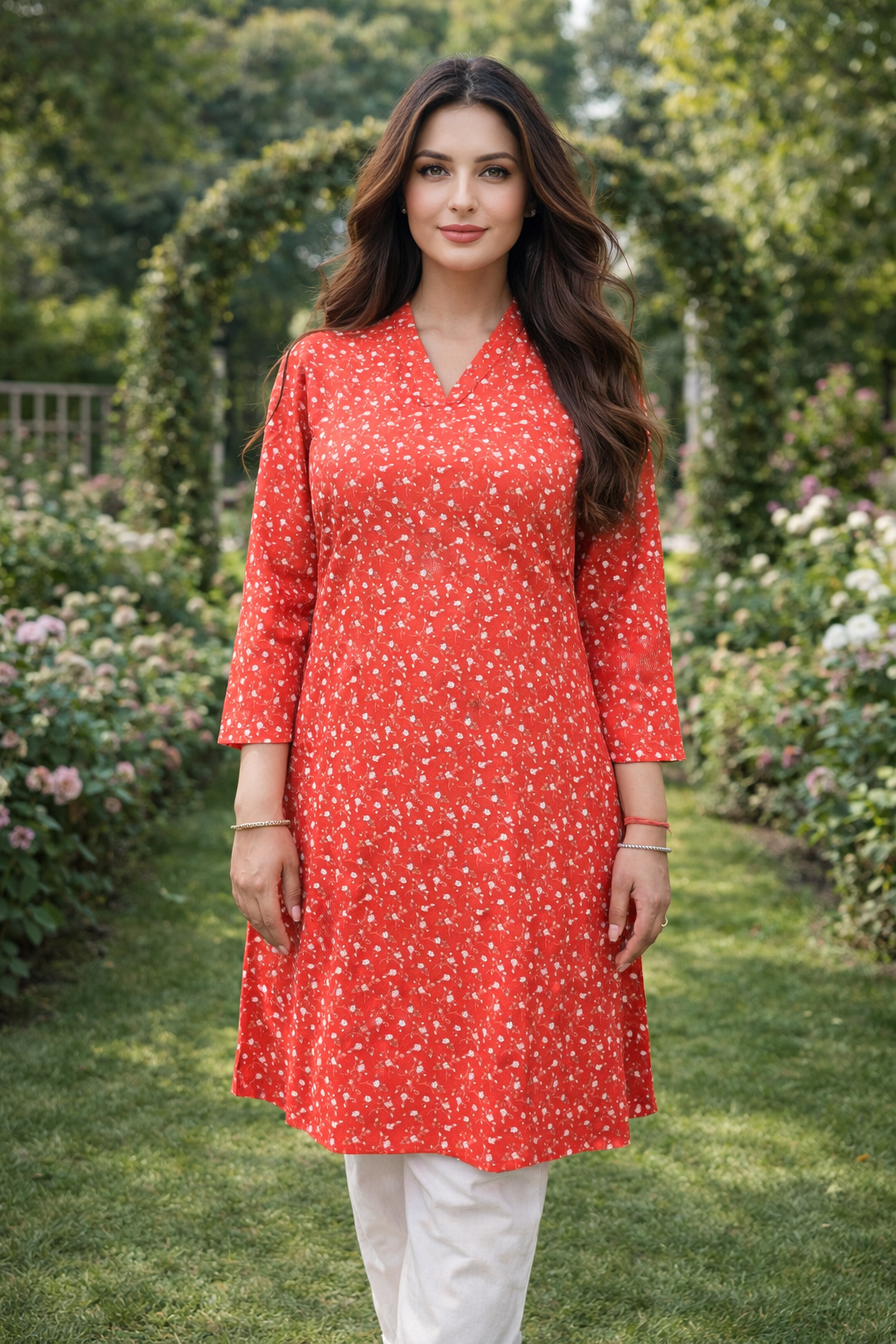 Red Printed Kurta