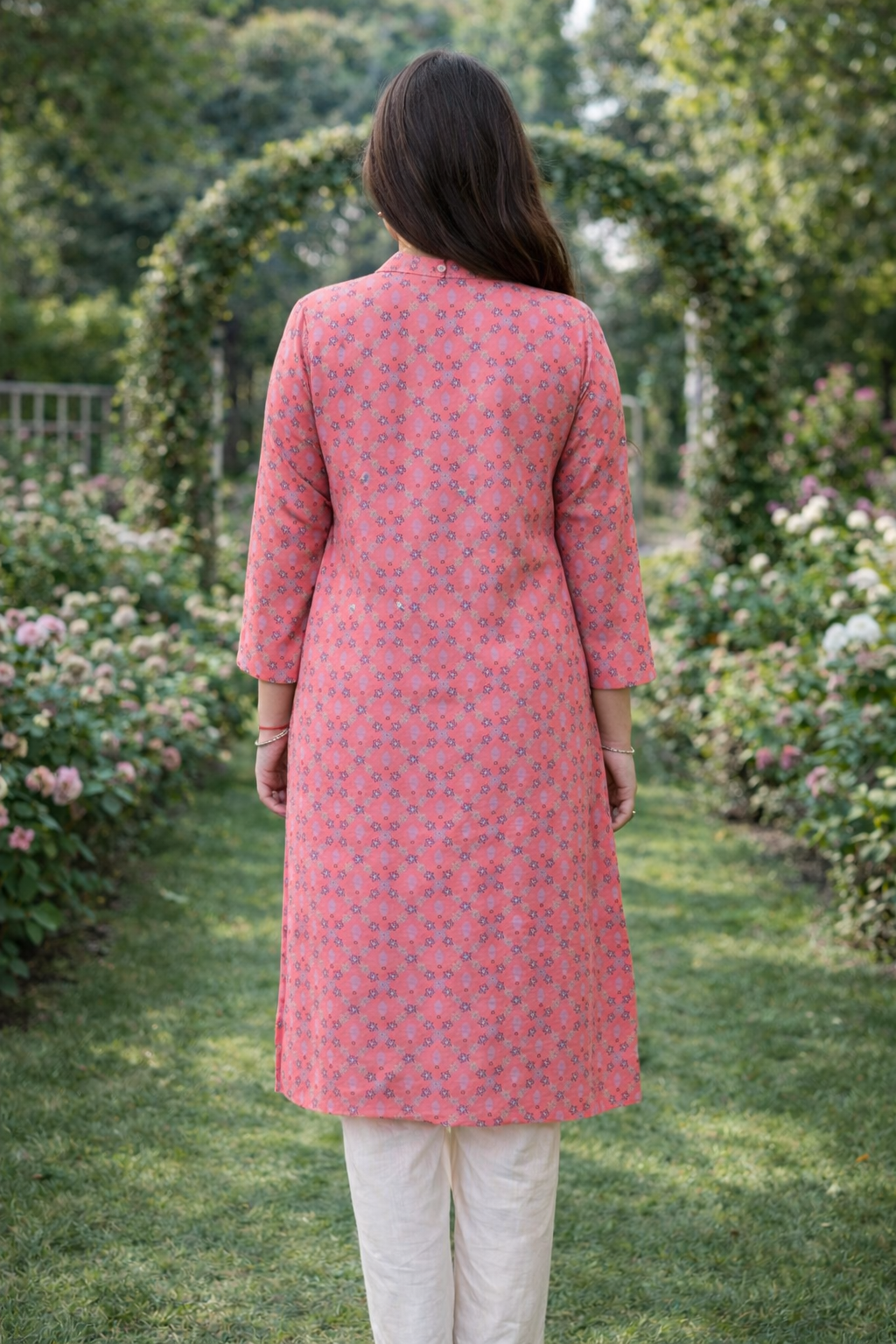 Peach Printed Rayon Kurta