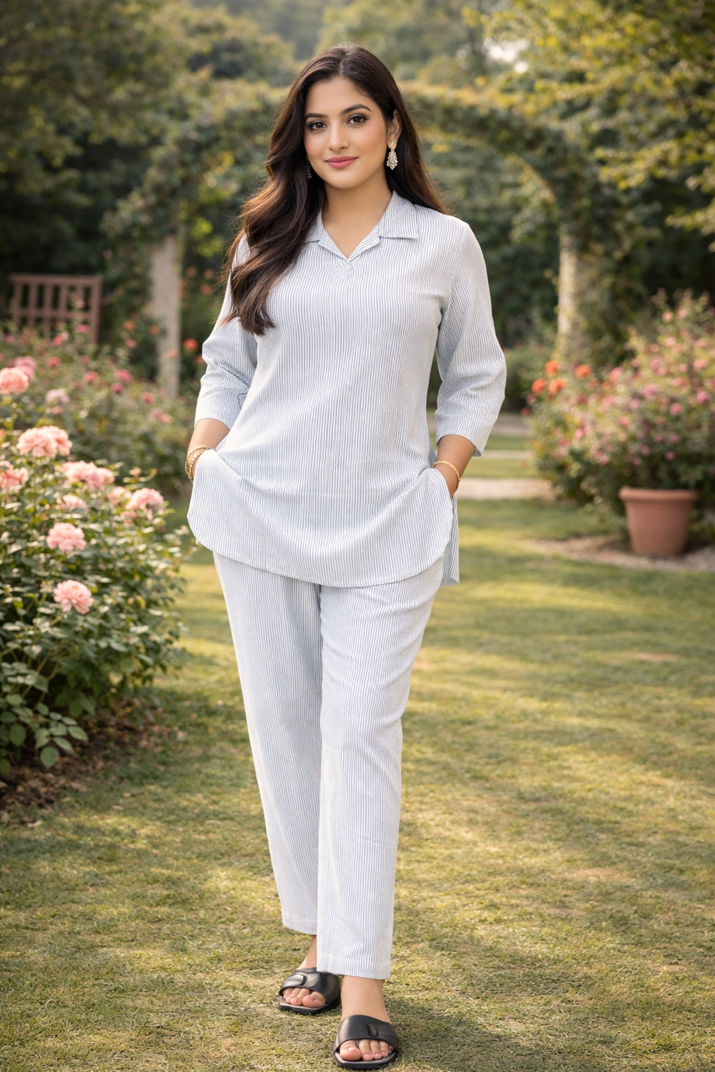 Blue & White Striped Co-ord Set
