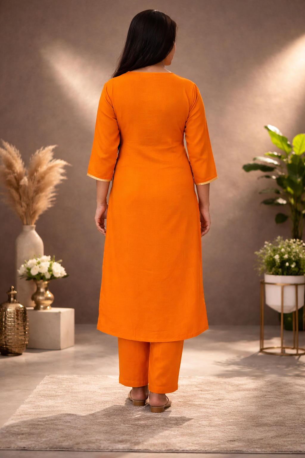 Orange Modal Silk Suit Set