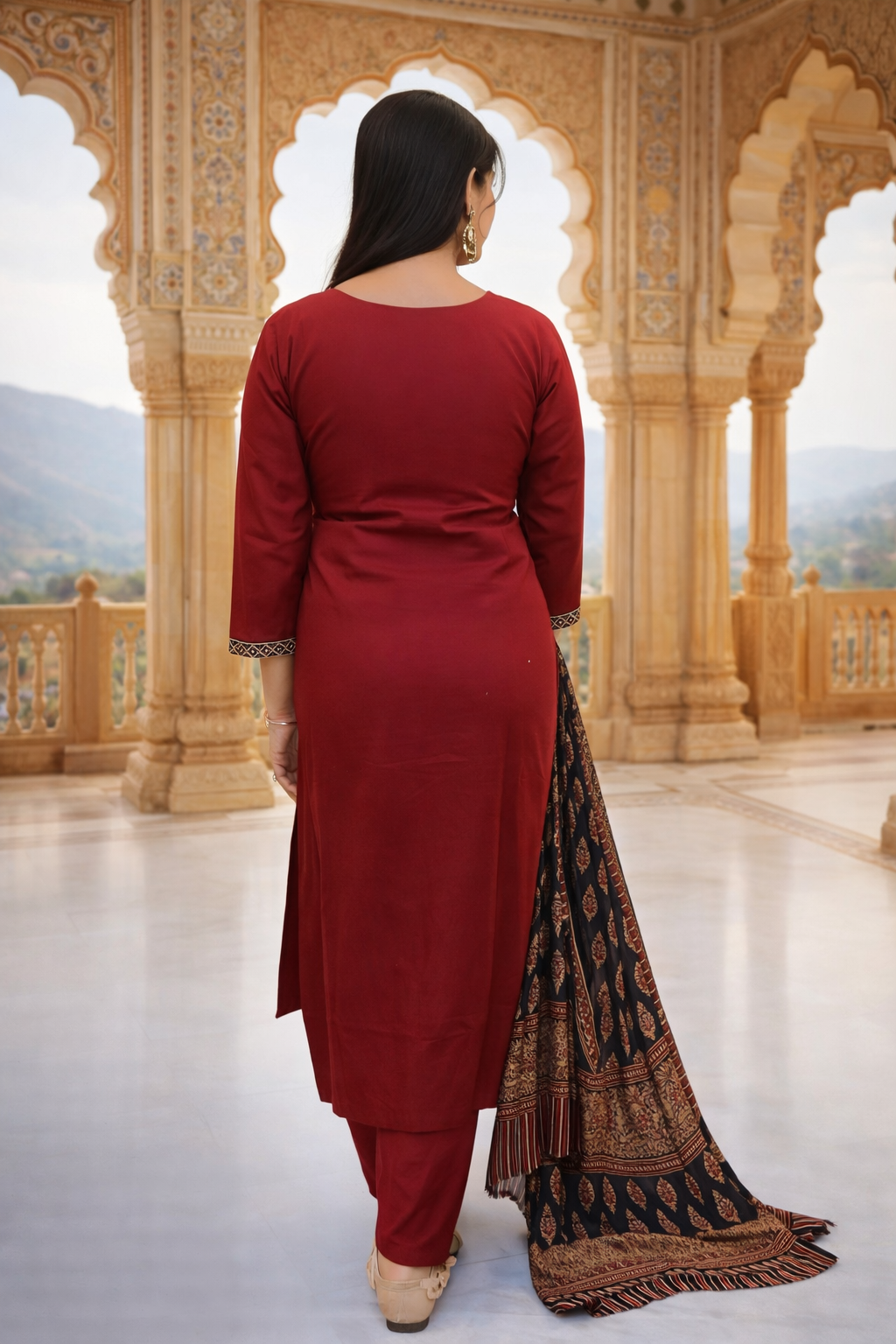 Cotton Suit with Kalamkari Neck Design