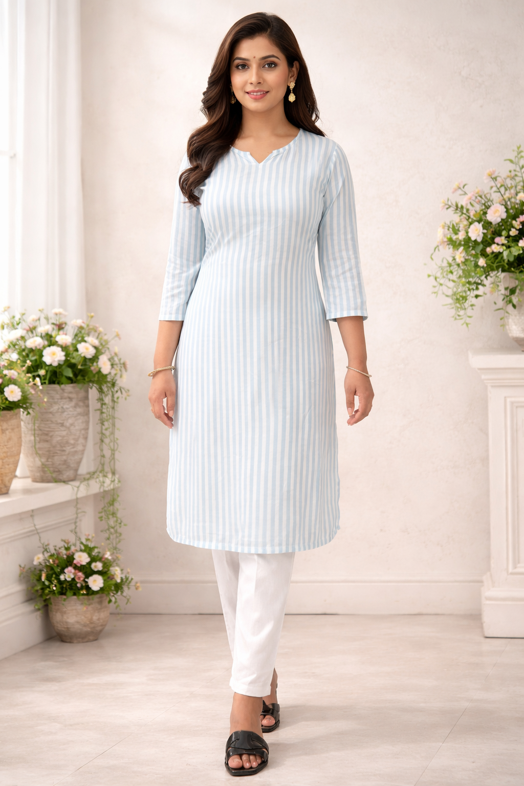 Blue & White Striped Kurta