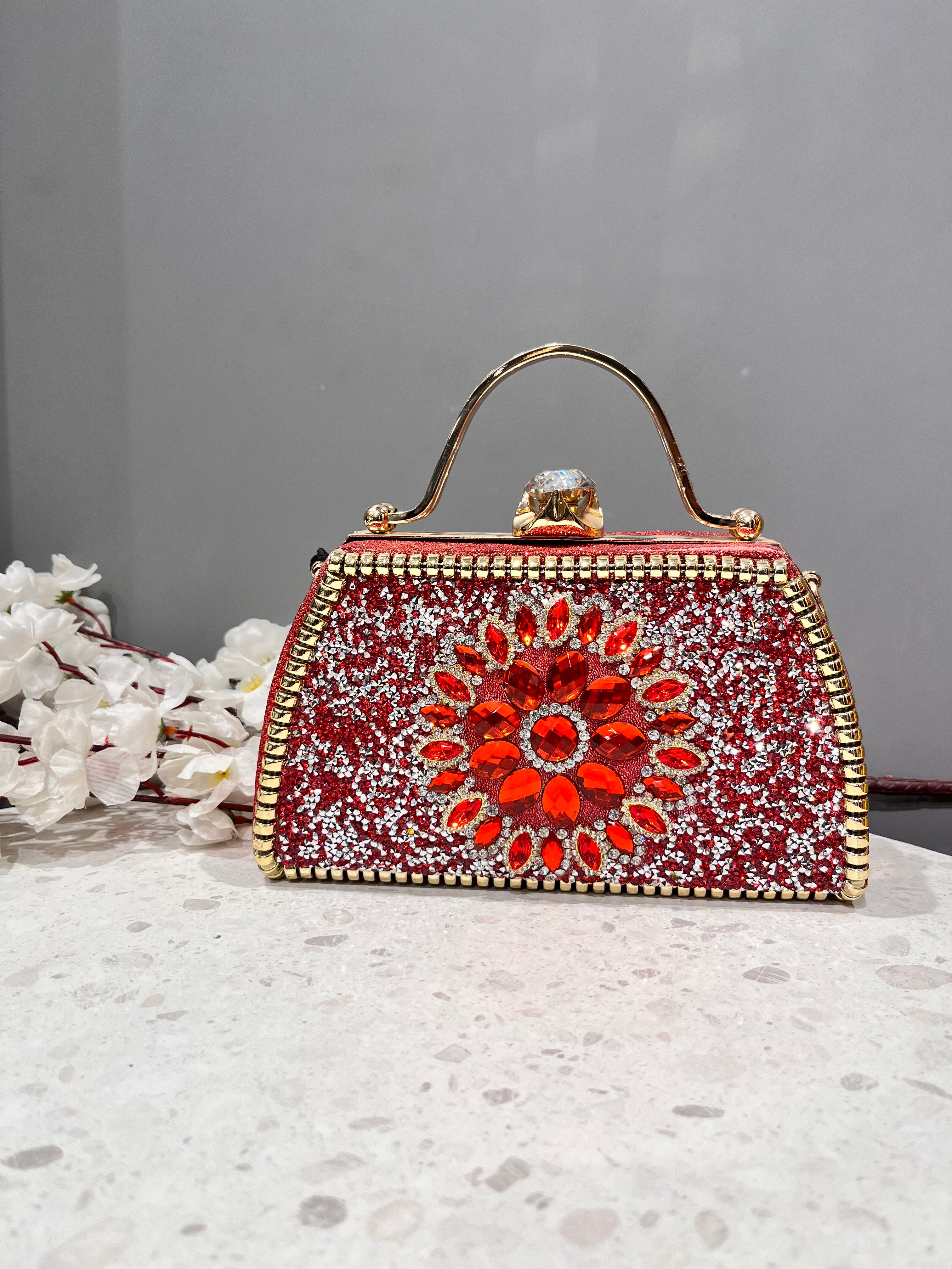 ❤️ Red & Golden Embellished Clutch