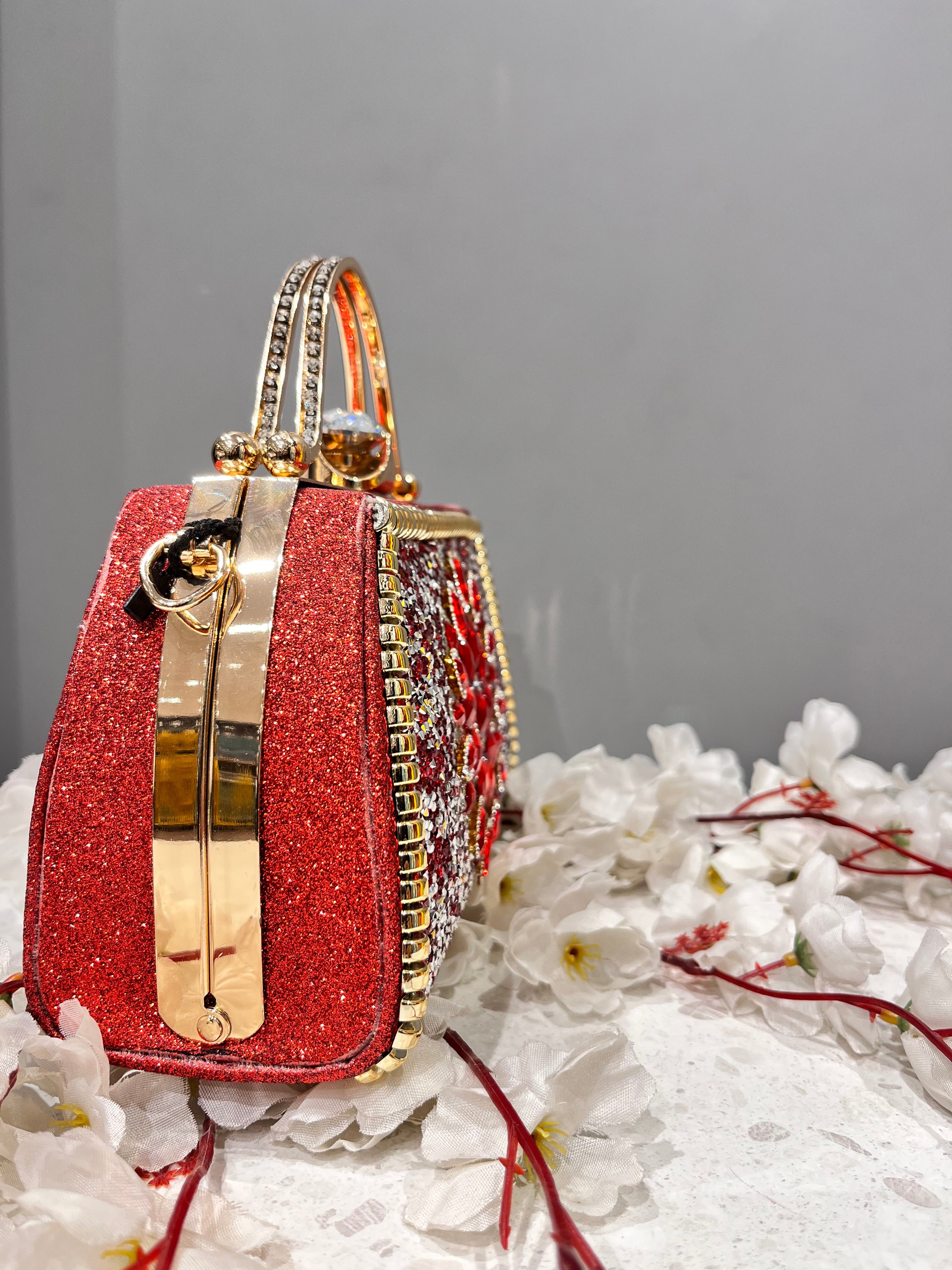 ❤️ Red & Golden Embellished Clutch