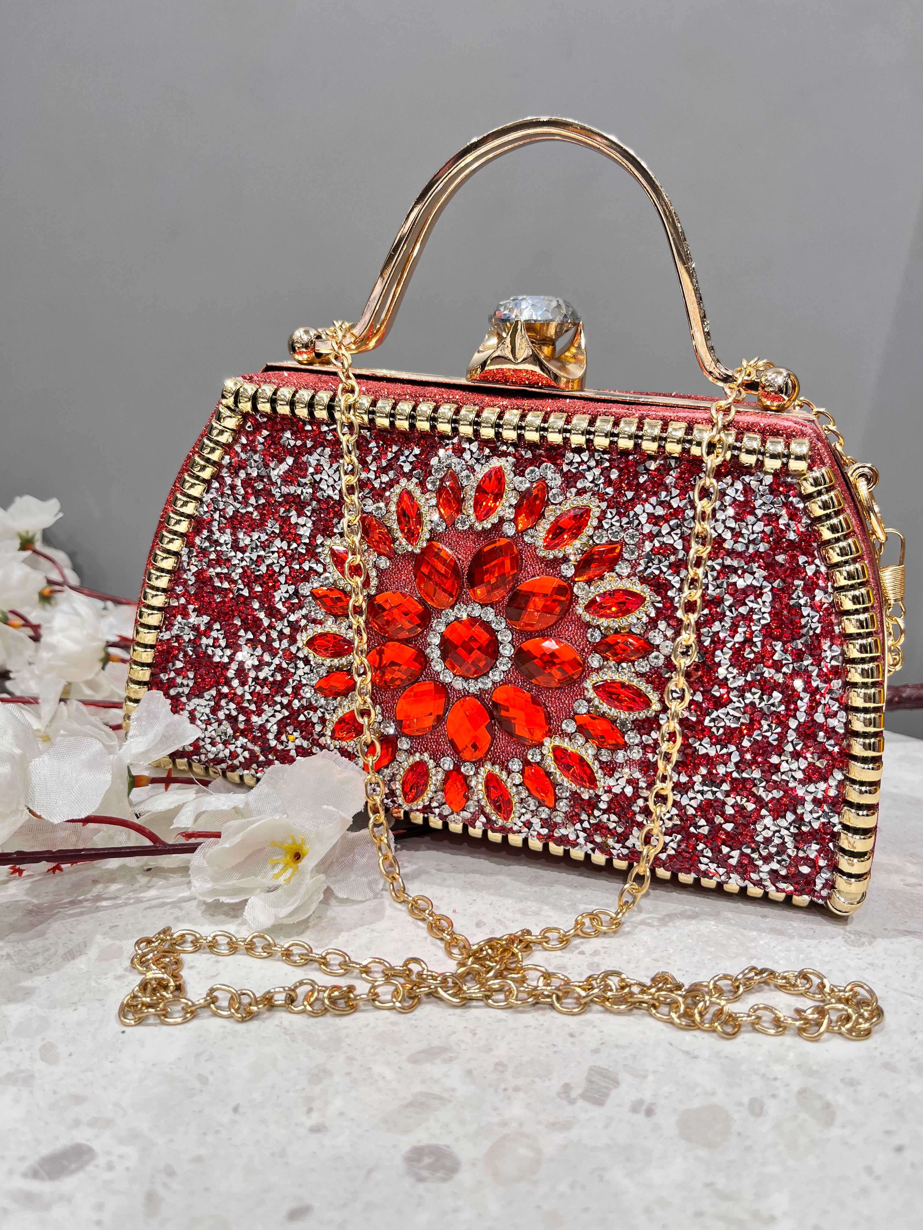 ❤️ Red & Golden Embellished Clutch