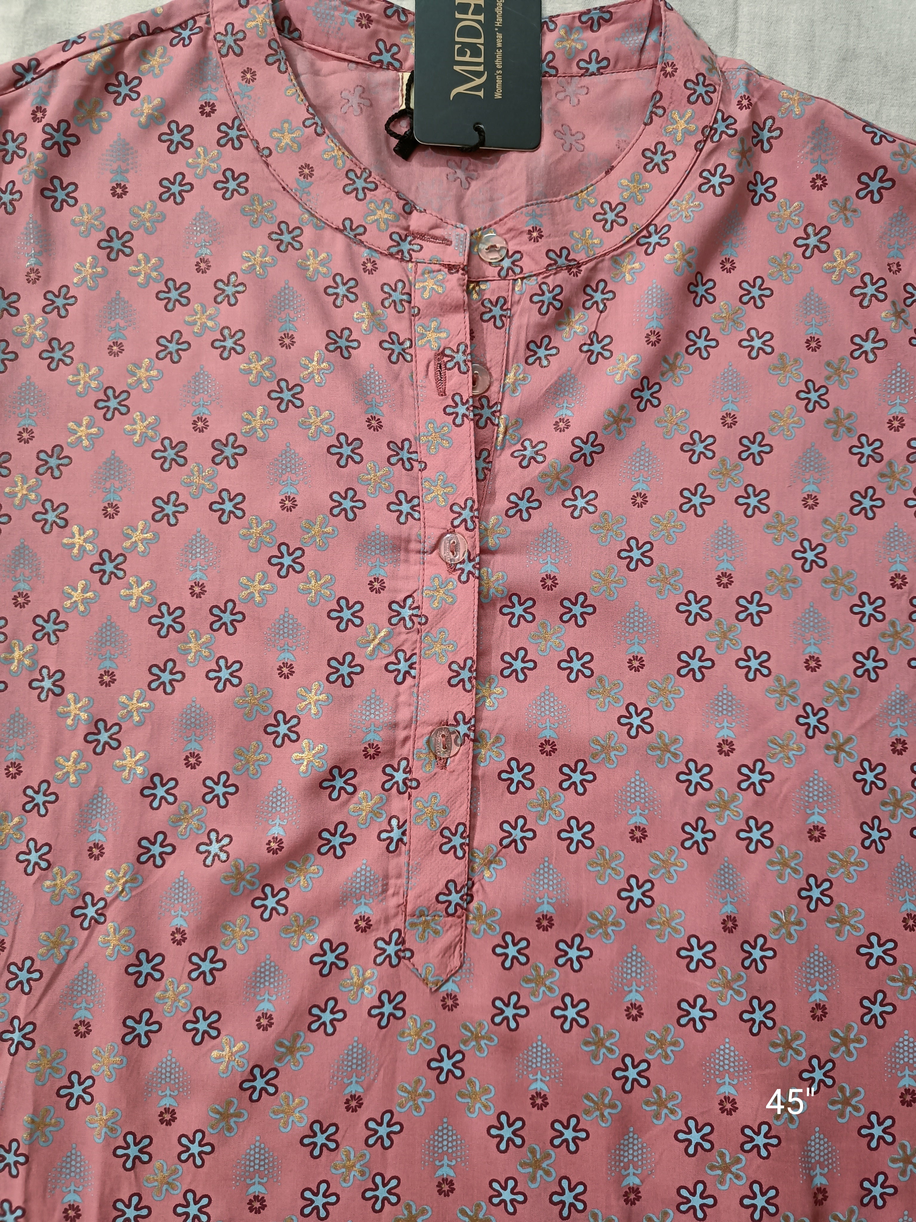 Peach Printed Rayon Kurta